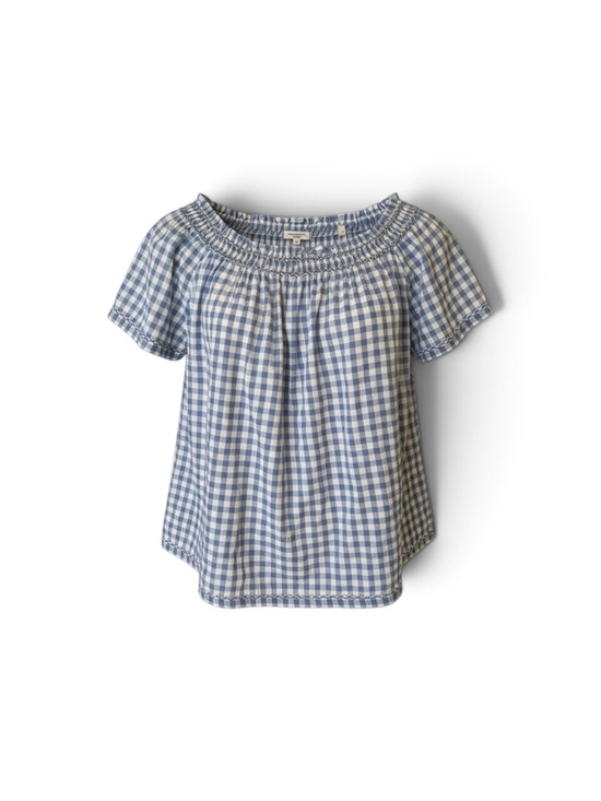 Max Studio Tops - Max Studio Blue and White Gingham Off-Shoulder Top